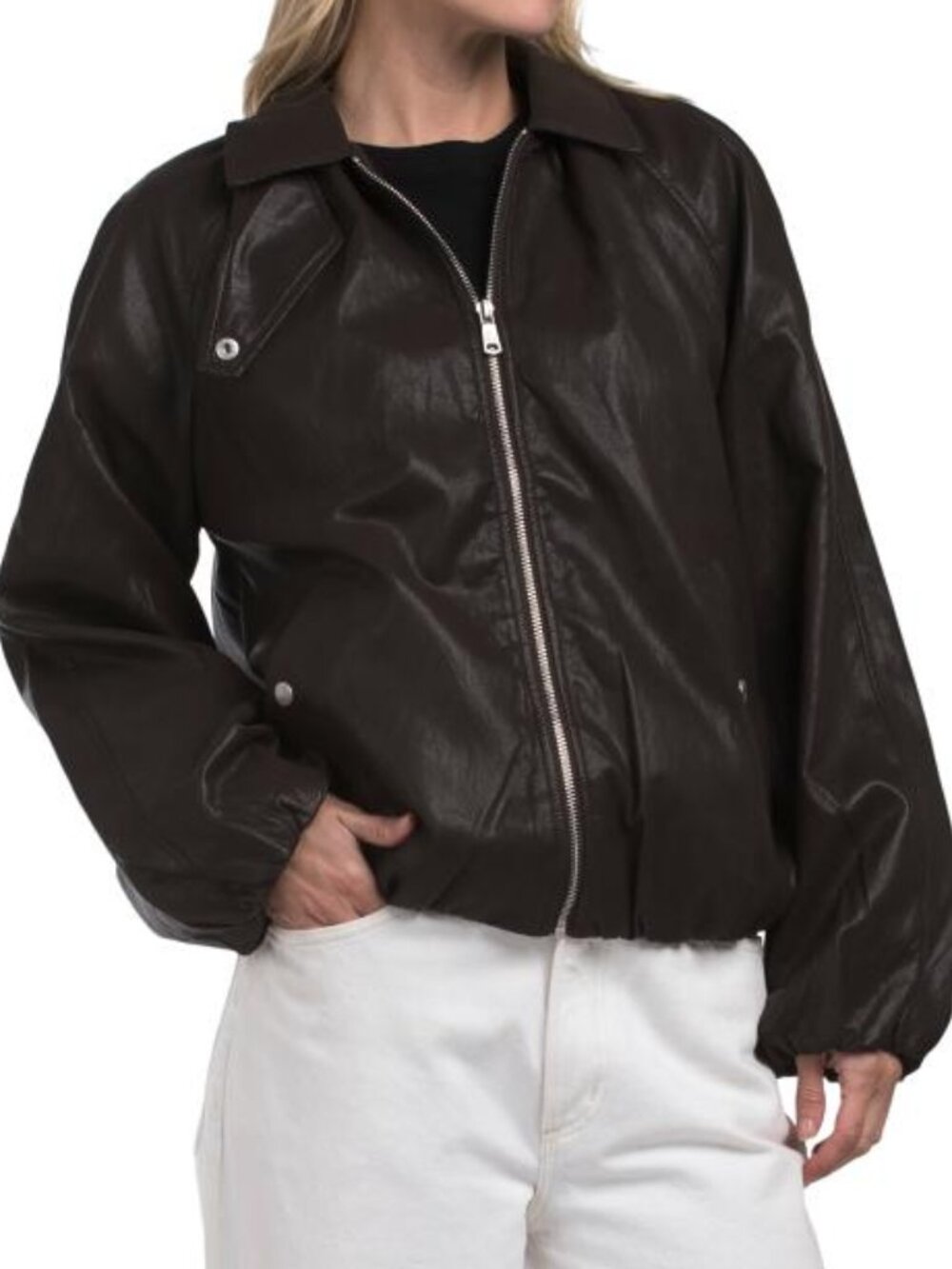 AVEC LES FILLES Zip Front Bubble Hem Jacket